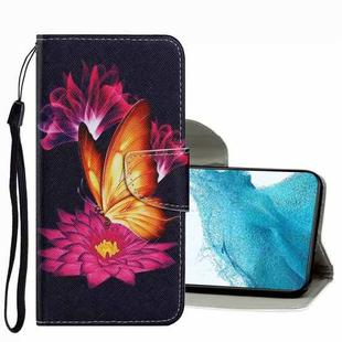 For Samsung Galaxy S22 5G Coloured Drawing Pattern Leather Phone Case(Big Gold Butterfly)
