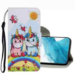 For Samsung Galaxy S22 5G Coloured Drawing Pattern Leather Phone Case(Couple Unicorn)