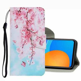 For Huawei P Smart 2021 Coloured Drawing Pattern Leather Phone Case(Cherry Blossoms)