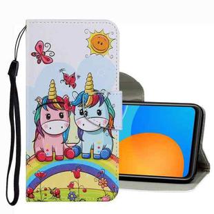 For Huawei P Smart 2021 Coloured Drawing Pattern Leather Phone Case(Couple Unicorn)