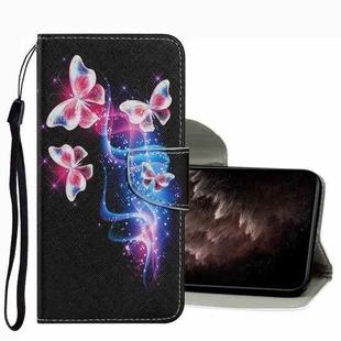 For Xiaomi Redmi 10 Coloured Drawing Pattern Leather Phone Case(Three Fluorescent Butterflies)