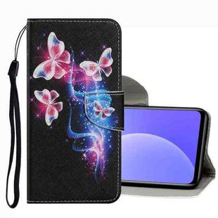 For Xiaomi Mi 10T Lite Coloured Drawing Pattern Leather Phone Case(Three Fluorescent Butterflies)