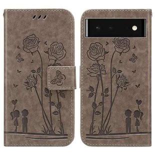 For Google Pixel 6 Embossing Rose Couple Leather Phone Case(Grey)