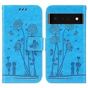 For Google Pixel 6 Pro Embossing Rose Couple Leather Phone Case(Blue)