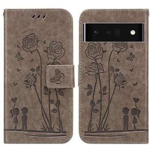 For Google Pixel 6 Pro Embossing Rose Couple Leather Phone Case(Grey)