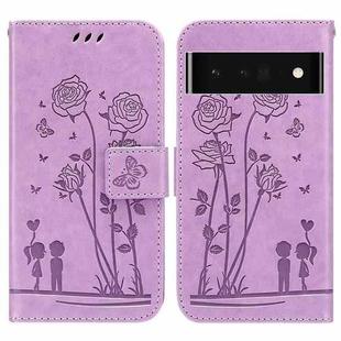 For Google Pixel 6 Pro Embossing Rose Couple Leather Phone Case(Purple)
