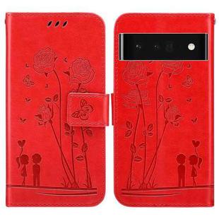 For Google Pixel 6 Pro Embossing Rose Couple Leather Phone Case(Red)