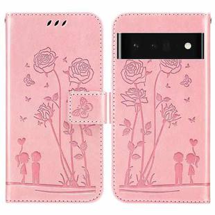 For Google Pixel 6 Pro Embossing Rose Couple Leather Phone Case(Pink)