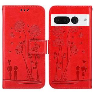 For Google Pixel 7 Pro 5G Embossing Rose Couple Leather Phone Case(Red)