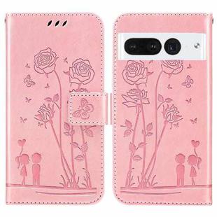 For Google Pixel 7 Pro 5G Embossing Rose Couple Leather Phone Case(Pink)