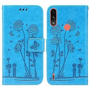 For Motorola Moto E7i Power Embossing Rose Couple Leather Phone Case(Blue)