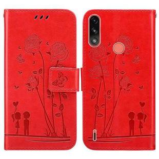 For Motorola Moto E7i Power Embossing Rose Couple Leather Phone Case(Red)