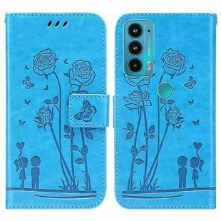 For Motorola Moto E20 / E30 / E40 Embossing Rose Couple Leather Phone Case(Blue)