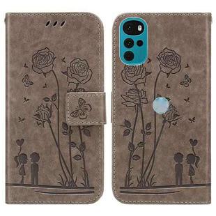 For Motorola Moto G22 Embossing Rose Couple Leather Phone Case(Grey)