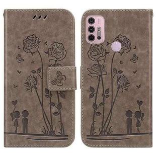 For Motorola Moto G30 / G10 / G20 Embossing Rose Couple Leather Phone Case(Grey)