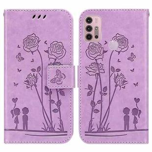 For Motorola Moto G30 / G10 / G20 Embossing Rose Couple Leather Phone Case(Purple)