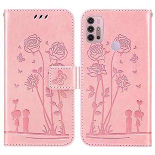 For Motorola Moto G30 / G10 / G20 Embossing Rose Couple Leather Phone Case(Pink)