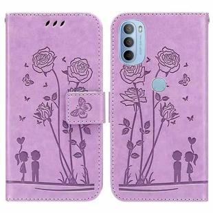 For Motorola Moto G31 / G41 Embossing Rose Couple Leather Phone Case(Purple)