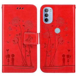 For Motorola Moto G31 / G41 Embossing Rose Couple Leather Phone Case(Red)