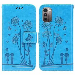 For Nokia G21 / G11 Embossing Rose Couple Leather Phone Case(Blue)