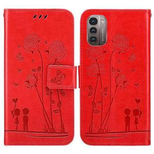 For Nokia G21 / G11 Embossing Rose Couple Leather Phone Case(Red)