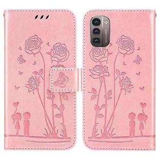 For Nokia G21 / G11 Embossing Rose Couple Leather Phone Case(Pink)