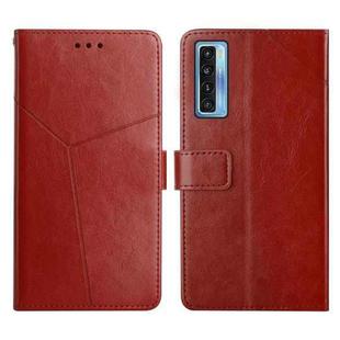 For TCL 20S Y Stitching Horizontal Flip Leather Phone Case(Brown)