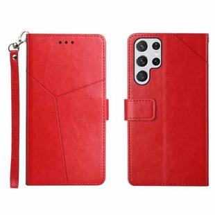 For Samsung Galaxy S22 Ultra Y Stitching Horizontal Flip Leather Phone Case(Red)