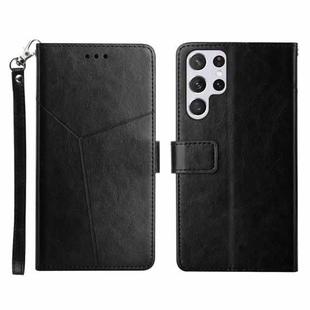 For Samsung Galaxy S22 Ultra Y Stitching Horizontal Flip Leather Phone Case(Black)