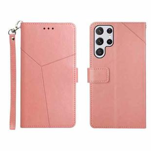 For Samsung Galaxy S22 Ultra Y Stitching Horizontal Flip Leather Phone Case(Rose Gold)