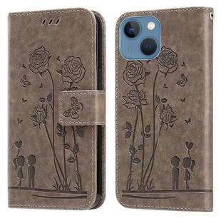 Embossing Rose Couple Leather Phone Case For iPhone 13 mini(Grey)