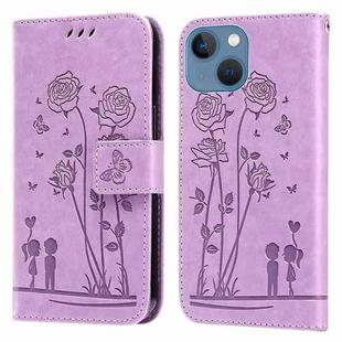 Embossing Rose Couple Leather Phone Case For iPhone 13 mini(Purple)