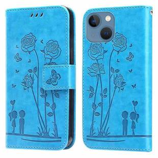 Embossing Rose Couple Leather Phone Case For iPhone 12 mini(Blue)