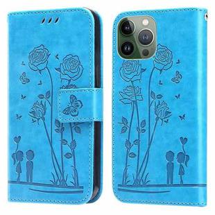 Embossing Rose Couple Leather Phone Case For iPhone 12 Pro Max(Blue)