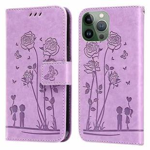 Embossing Rose Couple Leather Phone Case For iPhone 12 Pro Max(Purple)