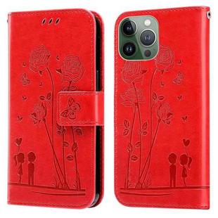 Embossing Rose Couple Leather Phone Case For iPhone 12 Pro Max(Red)