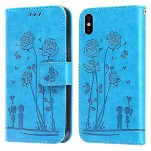 Embossing Rose Couple Leather Phone Case For iPhone X / XS(Blue)