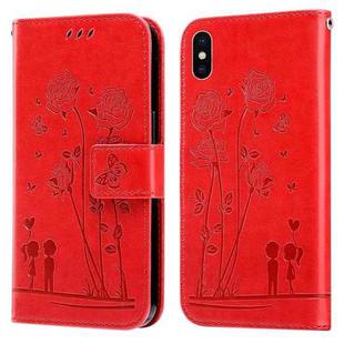 Embossing Rose Couple Leather Phone Case For iPhone X / XS(Red)