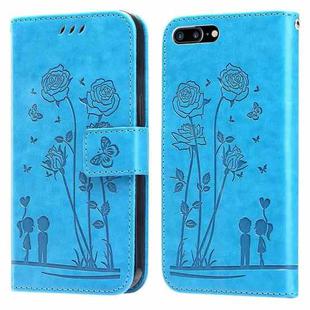 Embossing Rose Couple Leather Phone Case For iPhone 8 Plus / 7 Plus(Blue)