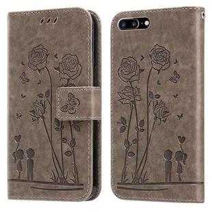 Embossing Rose Couple Leather Phone Case For iPhone 8 Plus / 7 Plus(Grey)