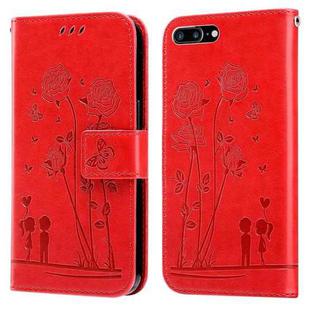 Embossing Rose Couple Leather Phone Case For iPhone 8 Plus / 7 Plus(Red)