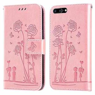 Embossing Rose Couple Leather Phone Case For iPhone 8 Plus / 7 Plus(Pink)