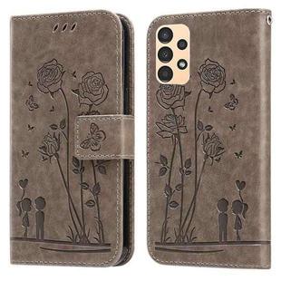 For Samsung Galaxy A13 4G Embossing Rose Couple Leather Phone Case(Grey)