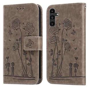 For Samsung Galaxy A13 5G Embossing Rose Couple Leather Phone Case(Grey)