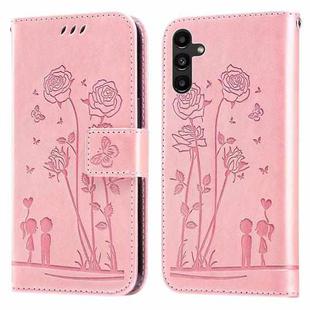For Samsung Galaxy A13 5G Embossing Rose Couple Leather Phone Case(Pink)