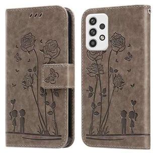 For Samsung Galaxy A23 Embossing Rose Couple Leather Phone Case(Grey)