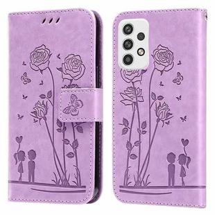 For Samsung Galaxy A23 Embossing Rose Couple Leather Phone Case(Purple)