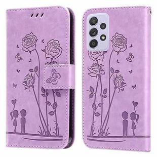 For Samsung Galaxy A52 5G Embossing Rose Couple Leather Phone Case(Purple)