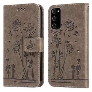 For Samsung Galaxy S20 FE 4G&5G / S20 Lite Embossing Rose Couple Leather Phone Case(Grey)