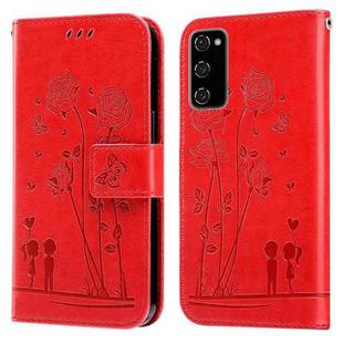 For Samsung Galaxy S20 FE 4G&5G / S20 Lite Embossing Rose Couple Leather Phone Case(Red)